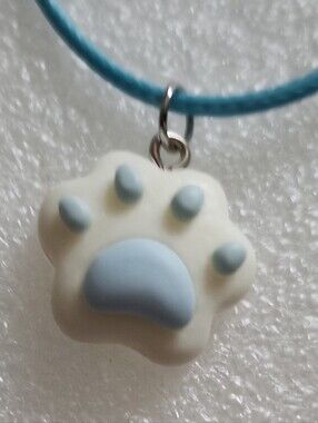 Cute Paw Pendant Necklace in Light Blue and Cream